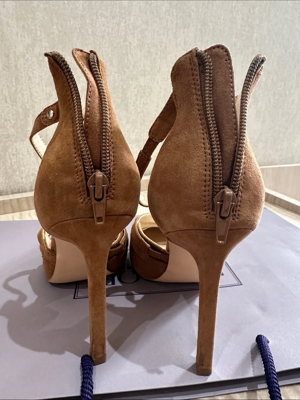 Nine West Tan Suede Pointed-Toe Double Strap Heels - Picture 6 of 6